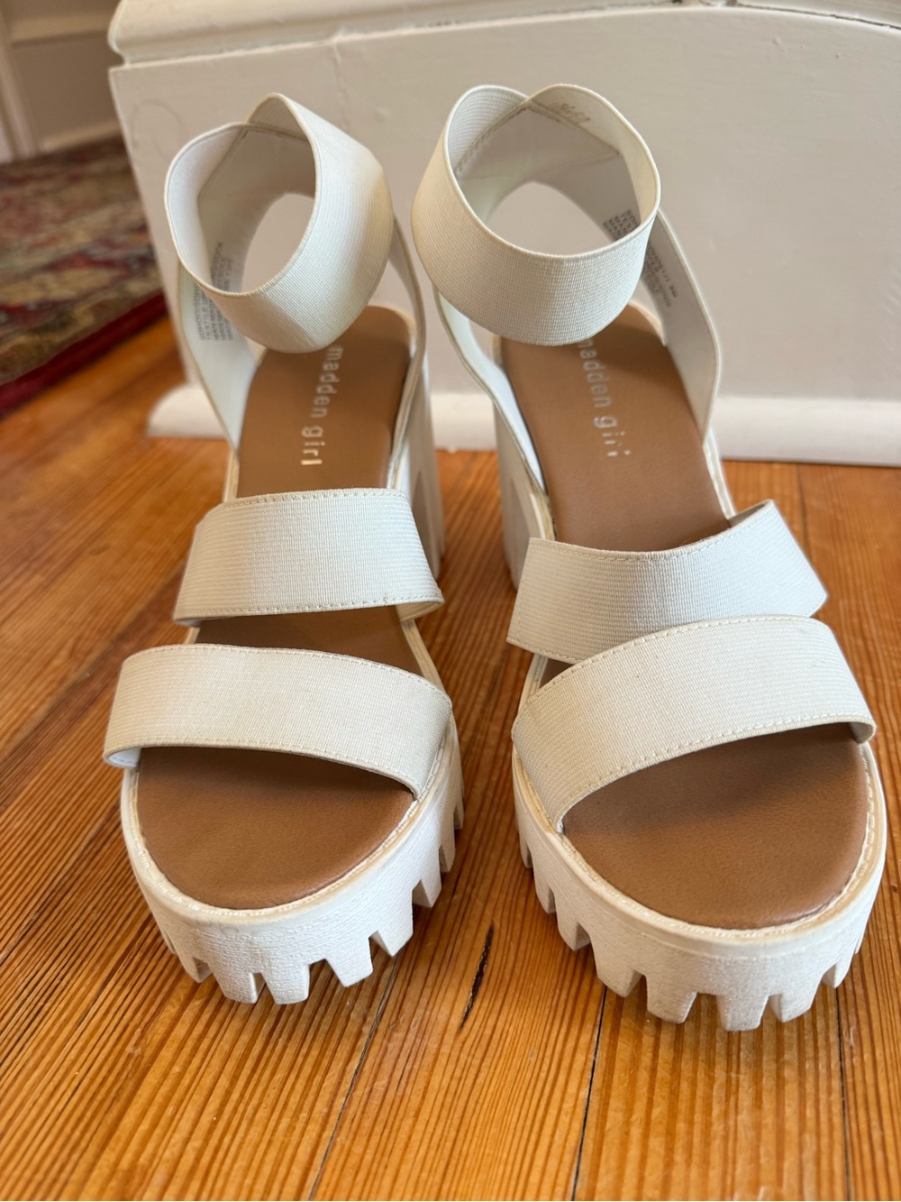 Madden Girl White Chunky Platform Sandals with Ankle Strap